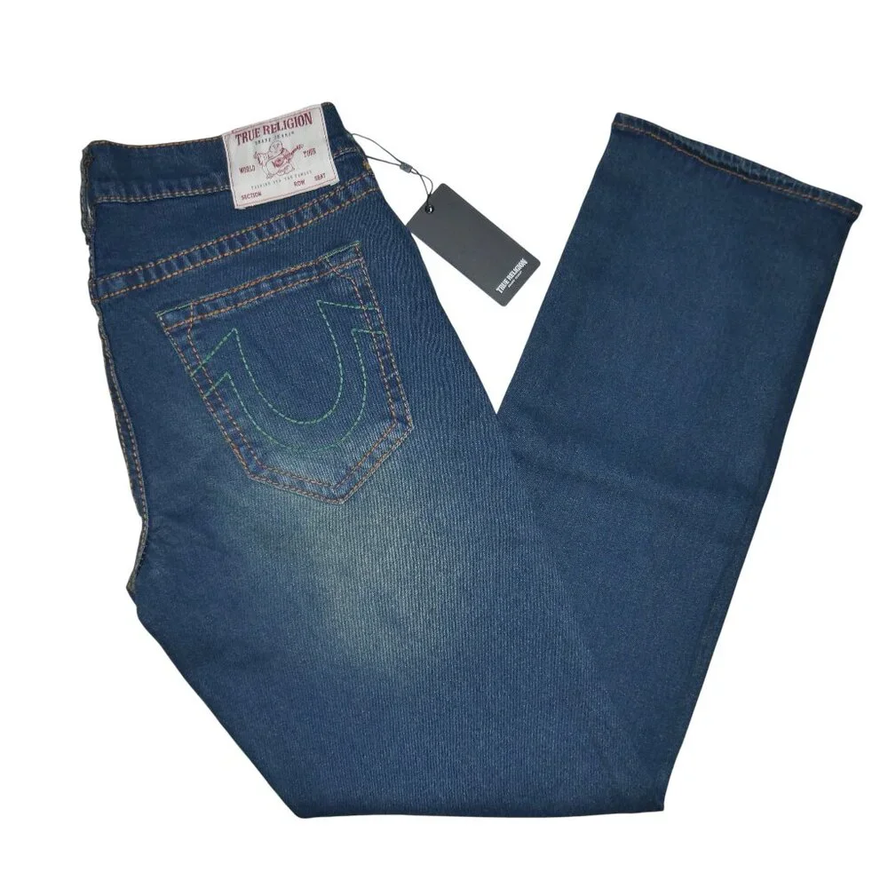 True Religion Ricky Relaxed Straight Jeans Mens Size 36x34 Dark Wash NWT